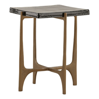 Antique Brass Glass and Aluminum Table 17 in Wide