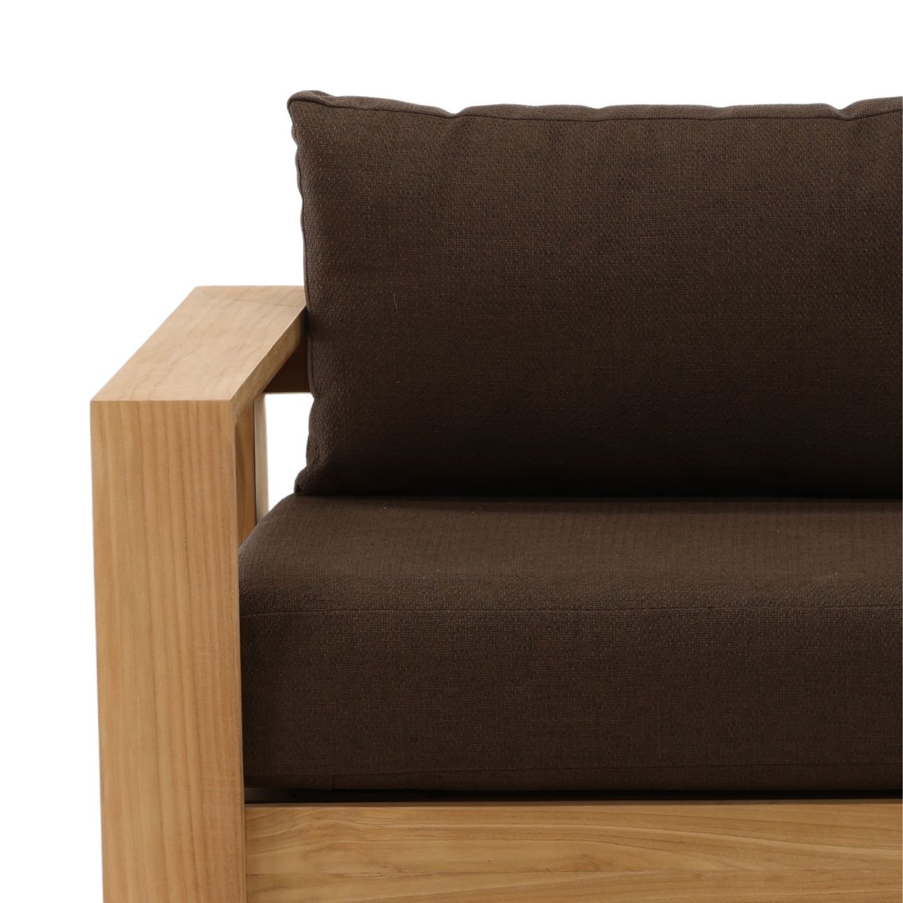 Woolacombe Chocolate and Natural Solution-Dyed Acrylic Upholstery and Teak Wood Sofa 94.5 in Wide