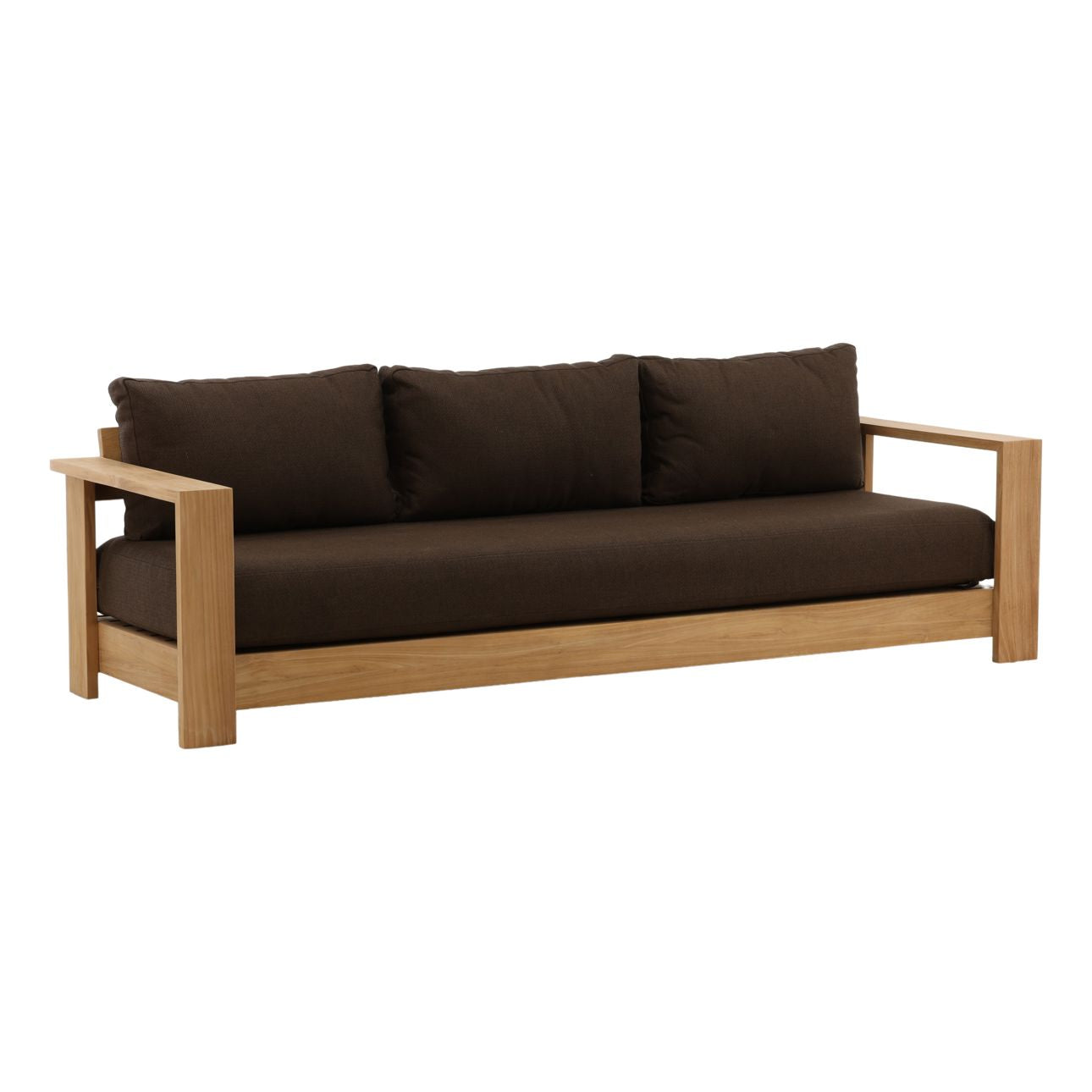 Woolacombe Chocolate and Natural Solution-Dyed Acrylic Upholstery and Teak Wood Sofa 94.5 in Wide
