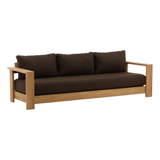 Woolacombe Chocolate and Natural Solution-Dyed Acrylic Upholstery and Teak Wood Sofa 94.5 in Wide