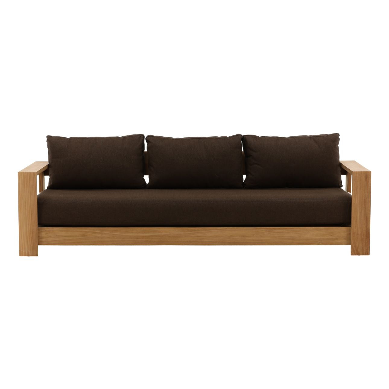 Woolacombe Chocolate and Natural Solution-Dyed Acrylic Upholstery and Teak Wood Sofa 94.5 in Wide