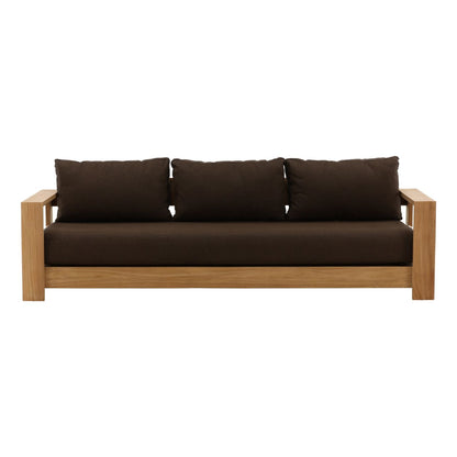 Woolacombe Chocolate and Natural Solution-Dyed Acrylic Upholstery and Teak Wood Sofa 94.5 in Wide