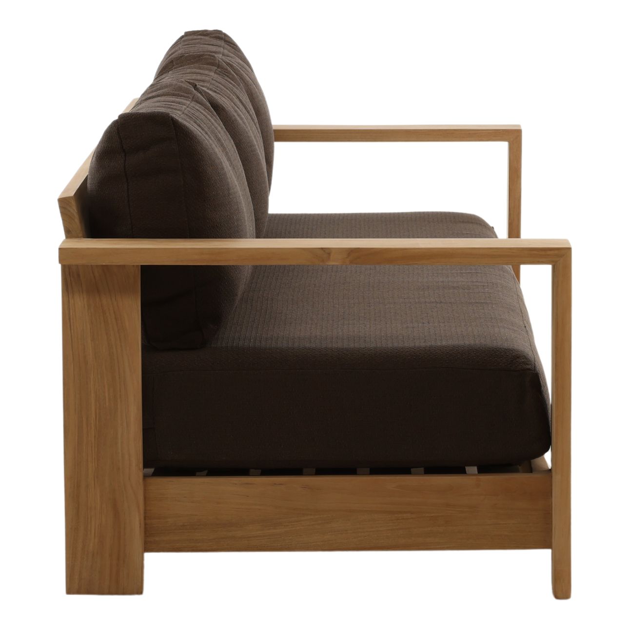 Woolacombe Chocolate and Natural Solution-Dyed Acrylic Upholstery and Teak Wood Sofa 94.5 in Wide