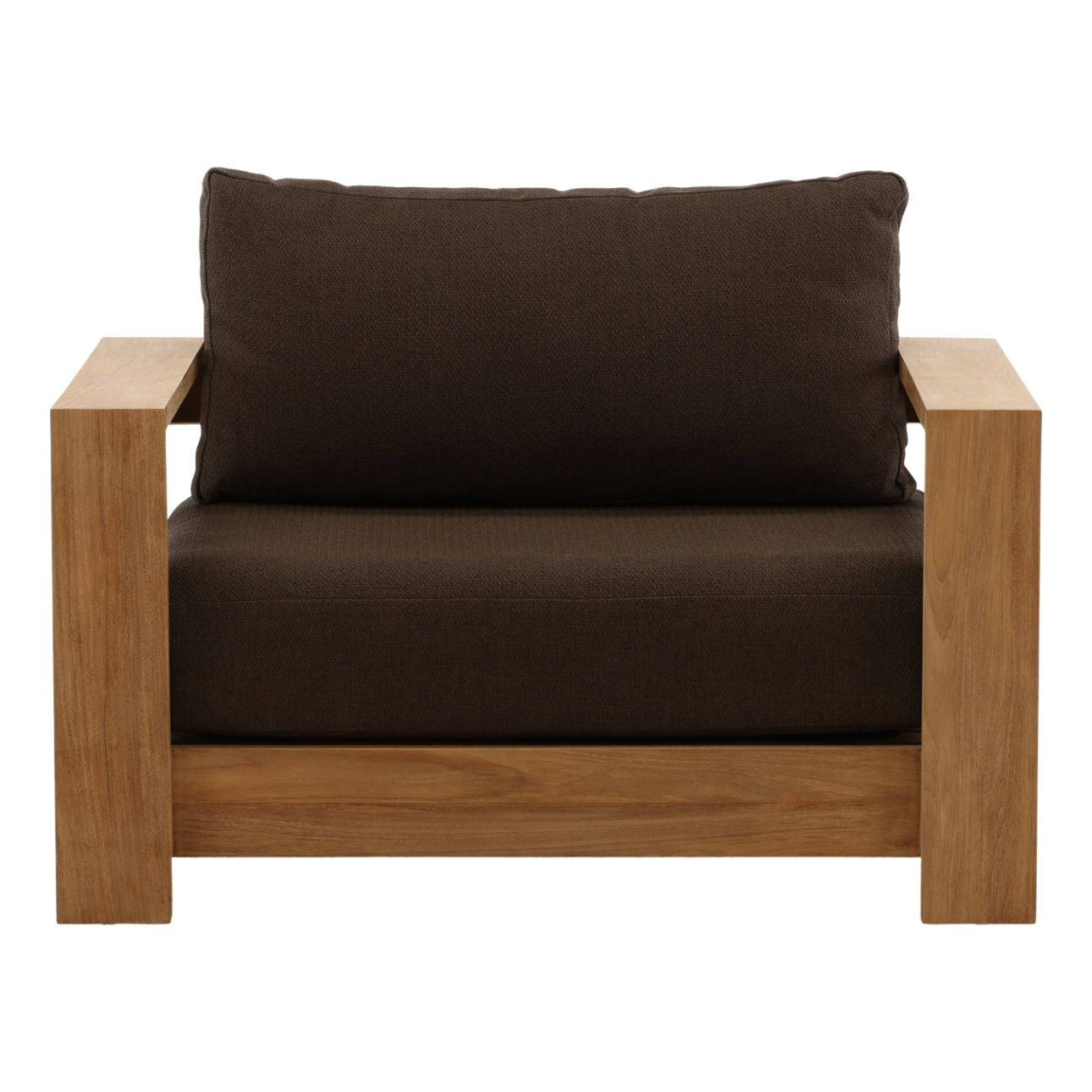 Woolacombe Chocolate and Natural Solution-Dyed Acrylic Upholstery and Teak Wood Sofa 43.5 in Wide