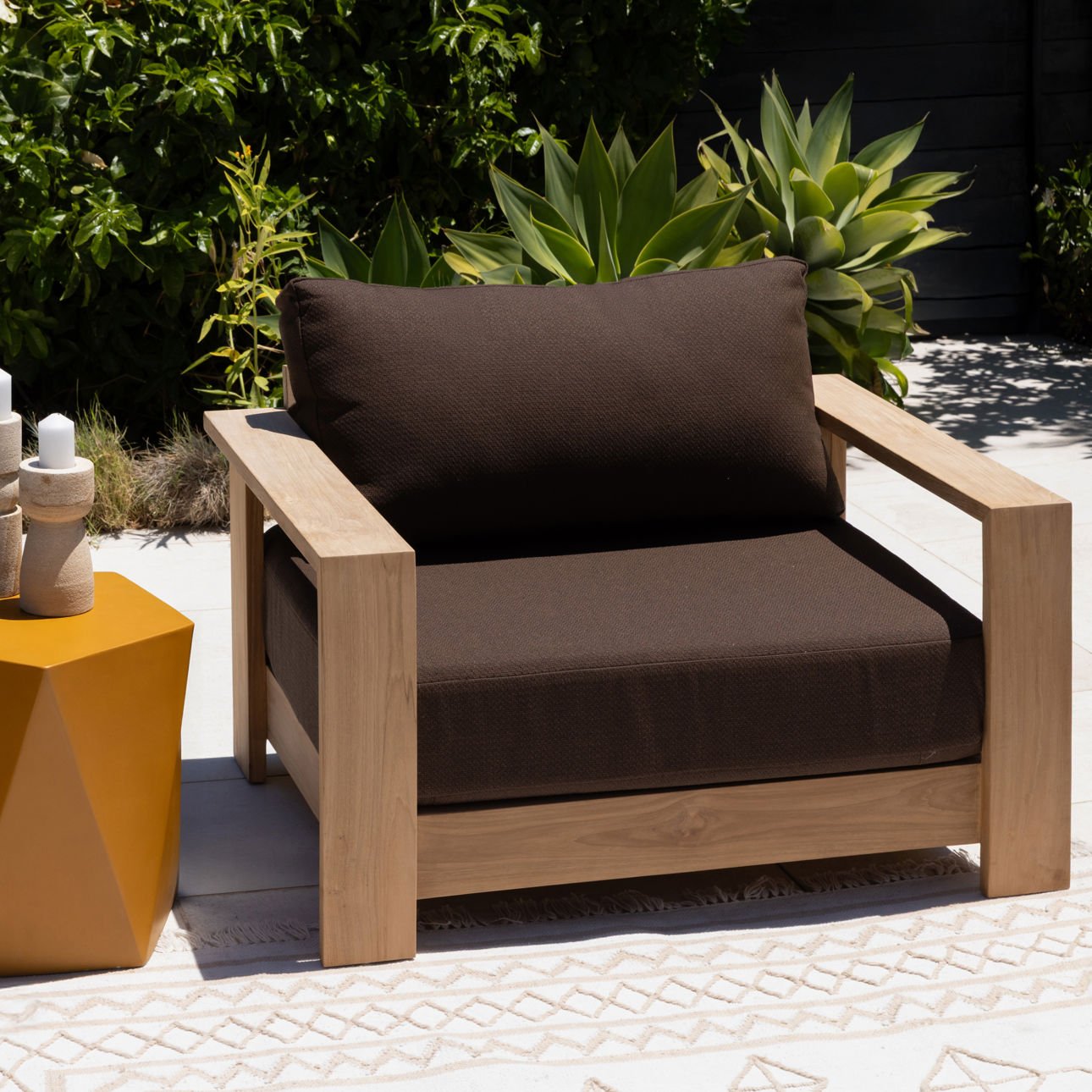 Woolacombe Chocolate and Natural Solution-Dyed Acrylic Upholstery and Teak Wood Sofa 43.5 in Wide