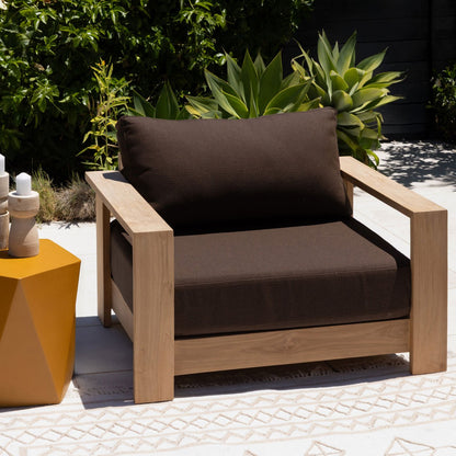 Woolacombe Chocolate and Natural Solution-Dyed Acrylic Upholstery and Teak Wood Sofa 43.5 in Wide