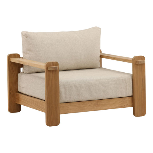 Fairfax Taupe and Natural Olefin and Teak Wood Sofa 41.5 in Wide