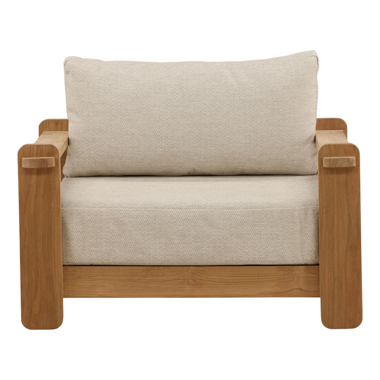 Fairfax Taupe and Natural Olefin and Teak Wood Sofa 41.5 in Wide