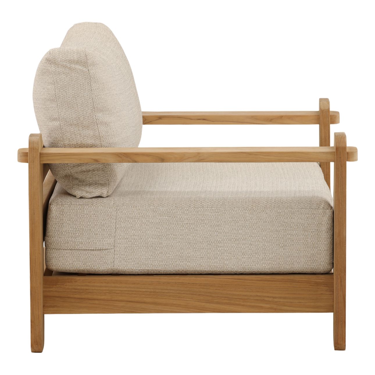 Fairfax Taupe and Natural Olefin and Teak Wood Sofa 41.5 in Wide