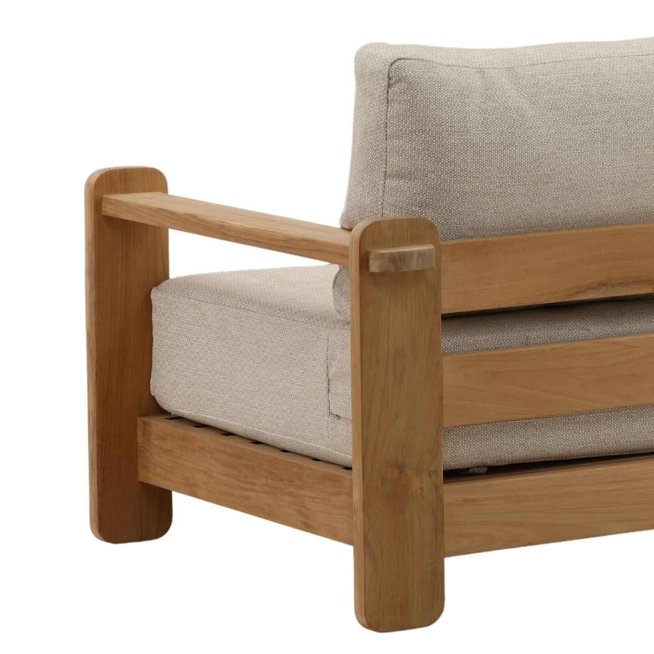 Fairfax Taupe and Natural Olefin and Teak Wood Sofa 94.5 in Wide
