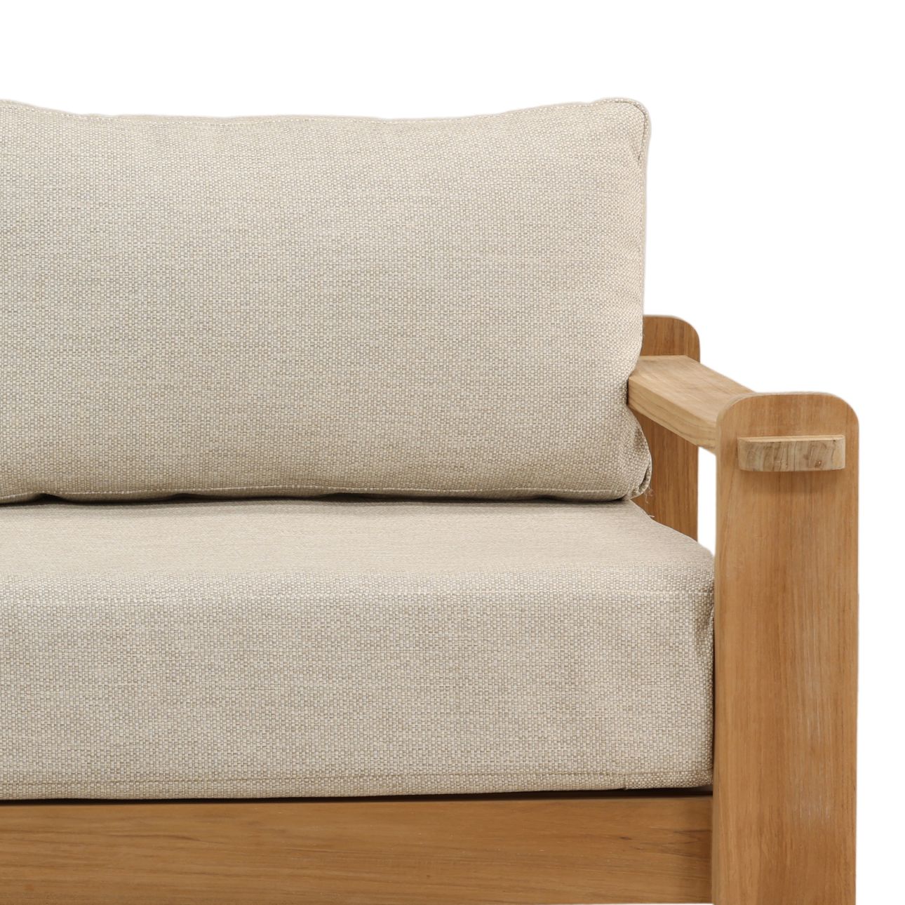 Fairfax Taupe and Natural Olefin and Teak Wood Sofa 94.5 in Wide