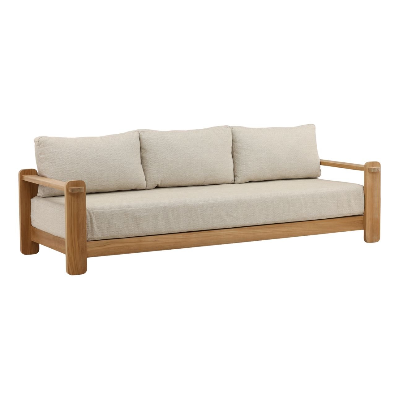 Fairfax Taupe and Natural Olefin and Teak Wood Sofa 94.5 in Wide