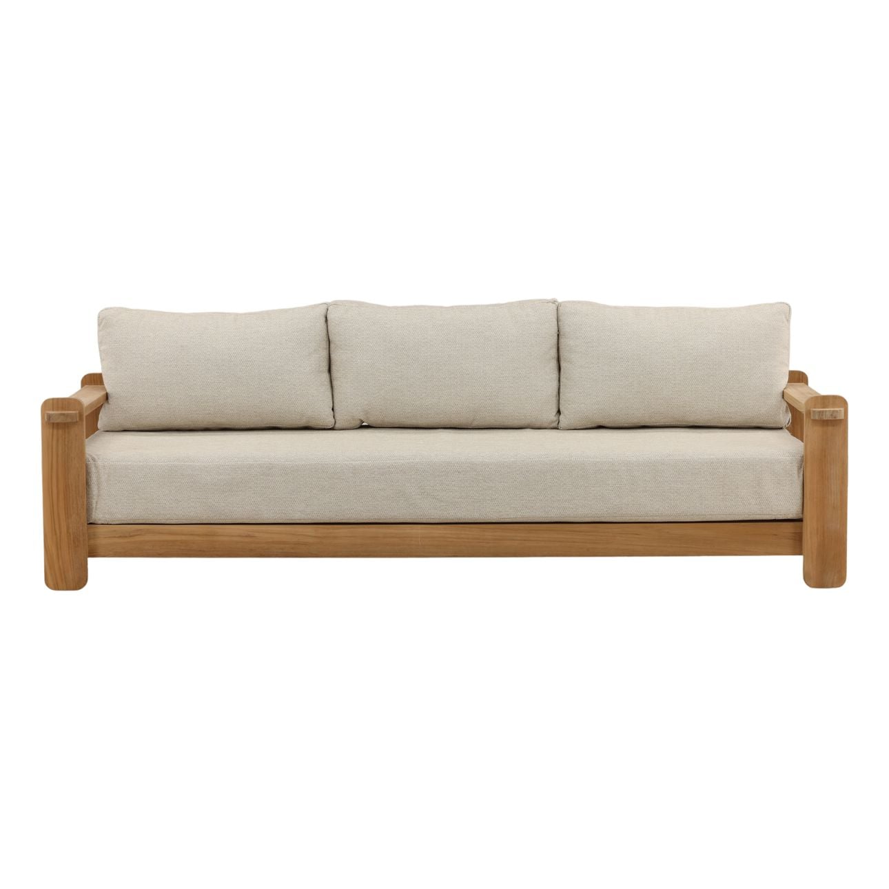 Fairfax Taupe and Natural Olefin and Teak Wood Sofa 94.5 in Wide
