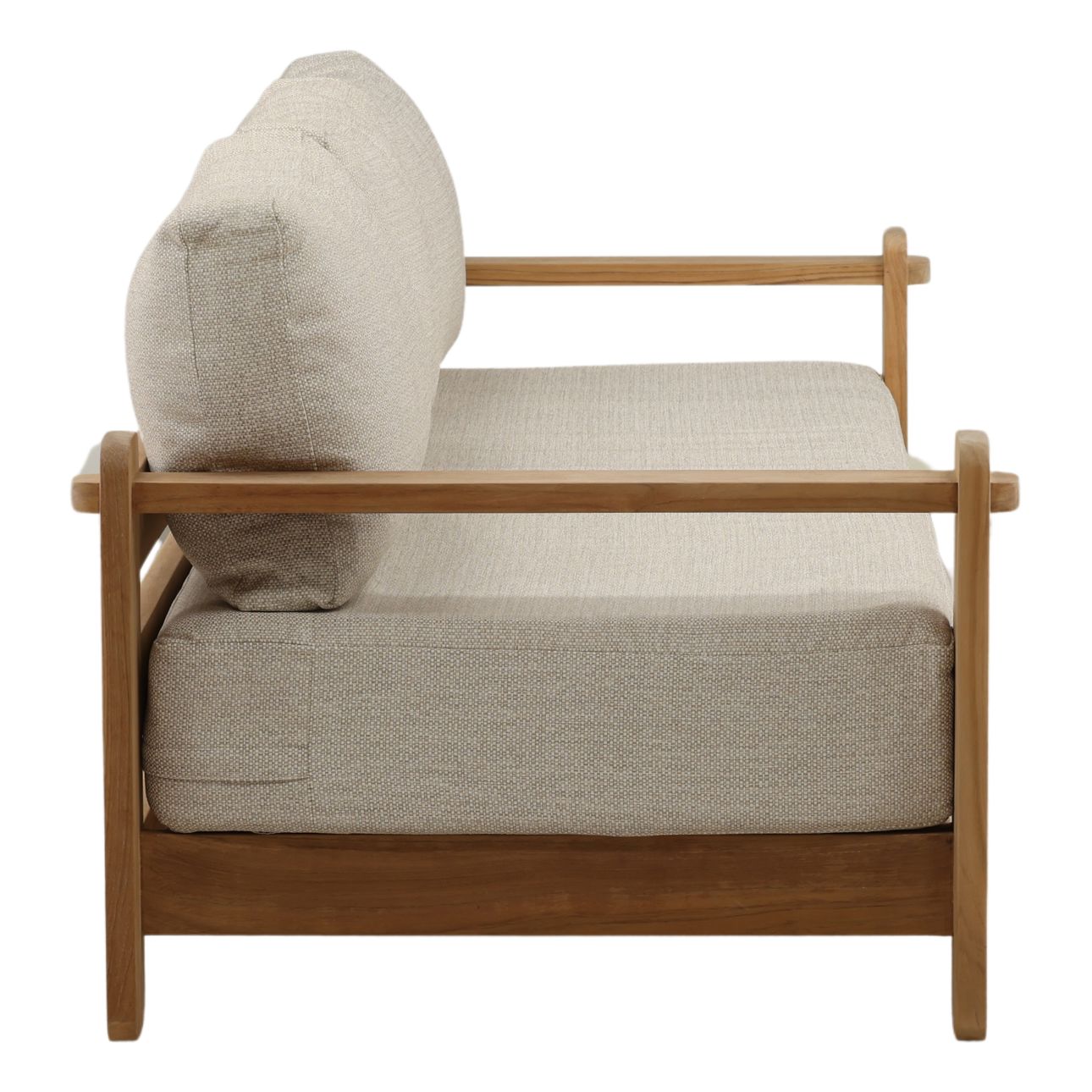 Fairfax Taupe and Natural Olefin and Teak Wood Sofa 94.5 in Wide