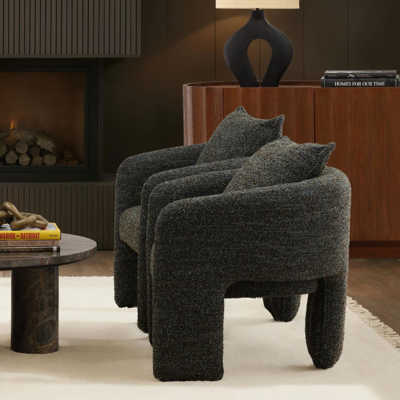 Paris Cerulean Multi-Tone Boucle Fabric Chair 31.5 in Wide