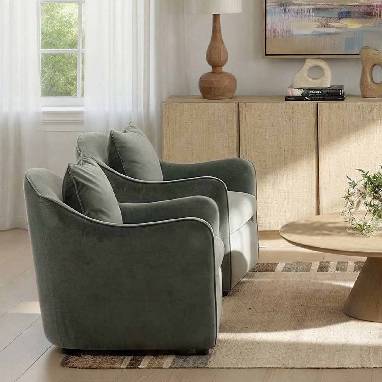 Opal Eucalyptus Velvet Fabric Chair 29 in Wide