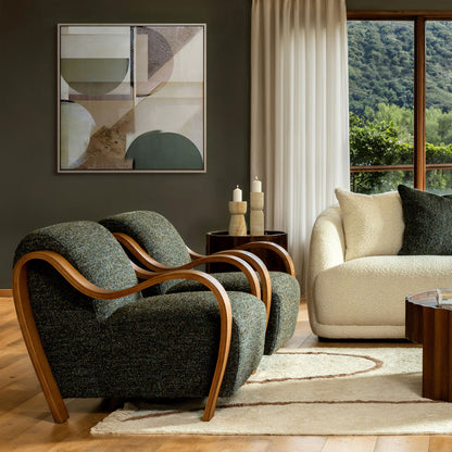 Elevated Multi-Tone Boucle Fabric and Oak Wood Home Accent
