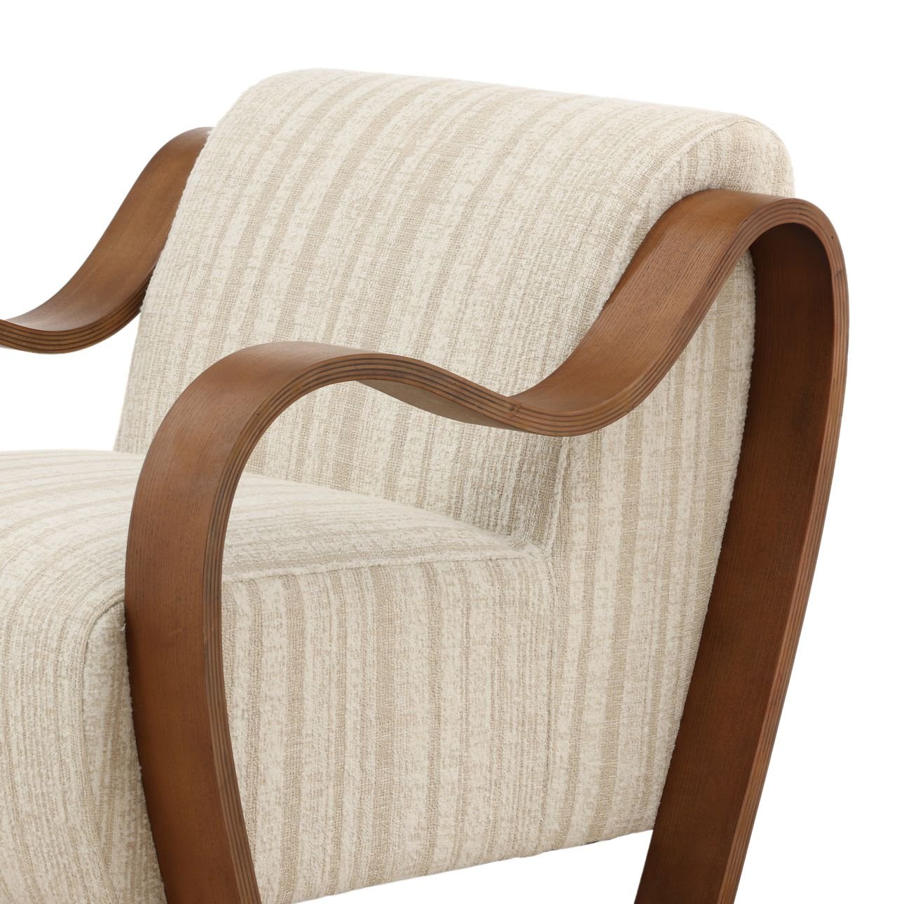 Agate Cream and Brown Textured Striped Chenille and Oak Wood Chair 29.5 in Wide