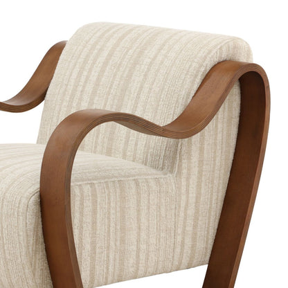 Agate Cream and Brown Textured Striped Chenille and Oak Wood Chair 29.5 in Wide