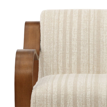 Agate Cream and Brown Textured Striped Chenille and Oak Wood Chair 29.5 in Wide