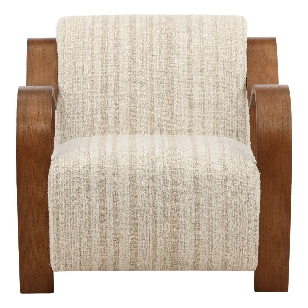 Agate Cream and Brown Textured Striped Chenille and Oak Wood Chair 29.5 in Wide