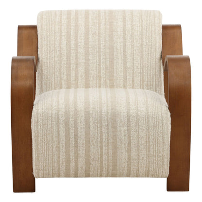 Agate Cream and Brown Textured Striped Chenille and Oak Wood Chair 29.5 in Wide