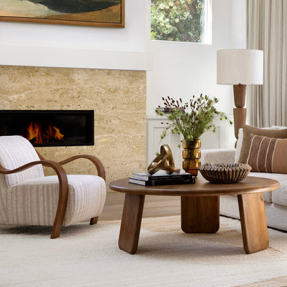 Agate Cream and Brown Textured Striped Chenille and Oak Wood Chair 29.5 in Wide