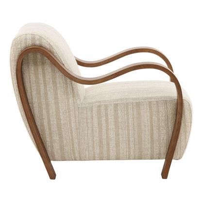 Agate Cream and Brown Textured Striped Chenille and Oak Wood Chair 29.5 in Wide