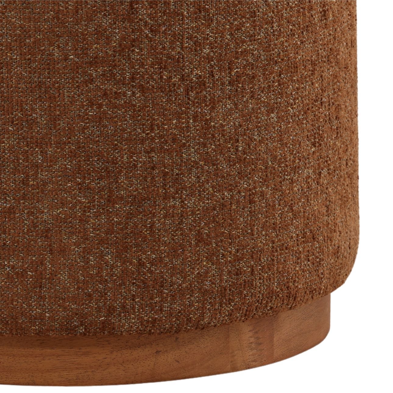 Eva Brown and Brown Chenille Fabric and Oak Wood Stool 17.5 in Wide
