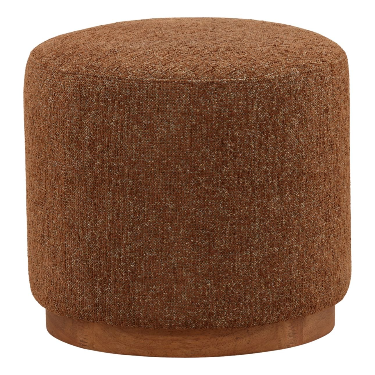 Eva Brown and Brown Chenille Fabric and Oak Wood Stool 17.5 in Wide