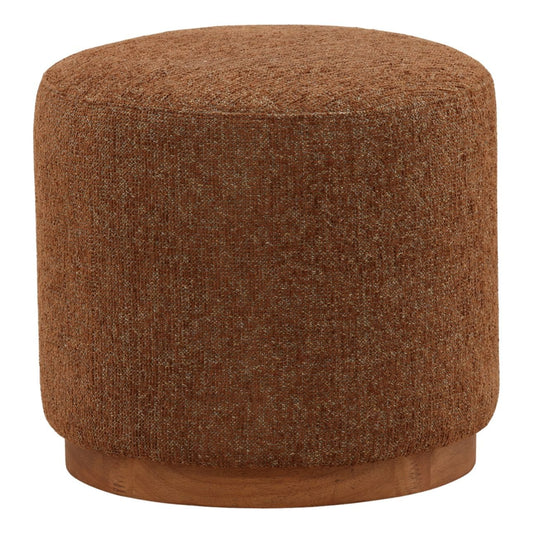 Eva Brown and Brown Chenille Fabric and Oak Wood Stool 17.5 in Wide