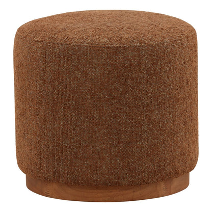 Eva Brown and Brown Chenille Fabric and Oak Wood Stool 17.5 in Wide