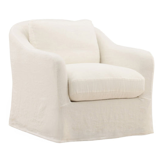 Vera Off White Linen Fabric Chair 34 in Wide