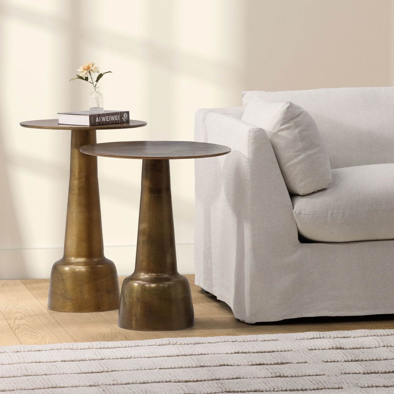 Antique Brass Finish Aluminum Table 19 in Wide