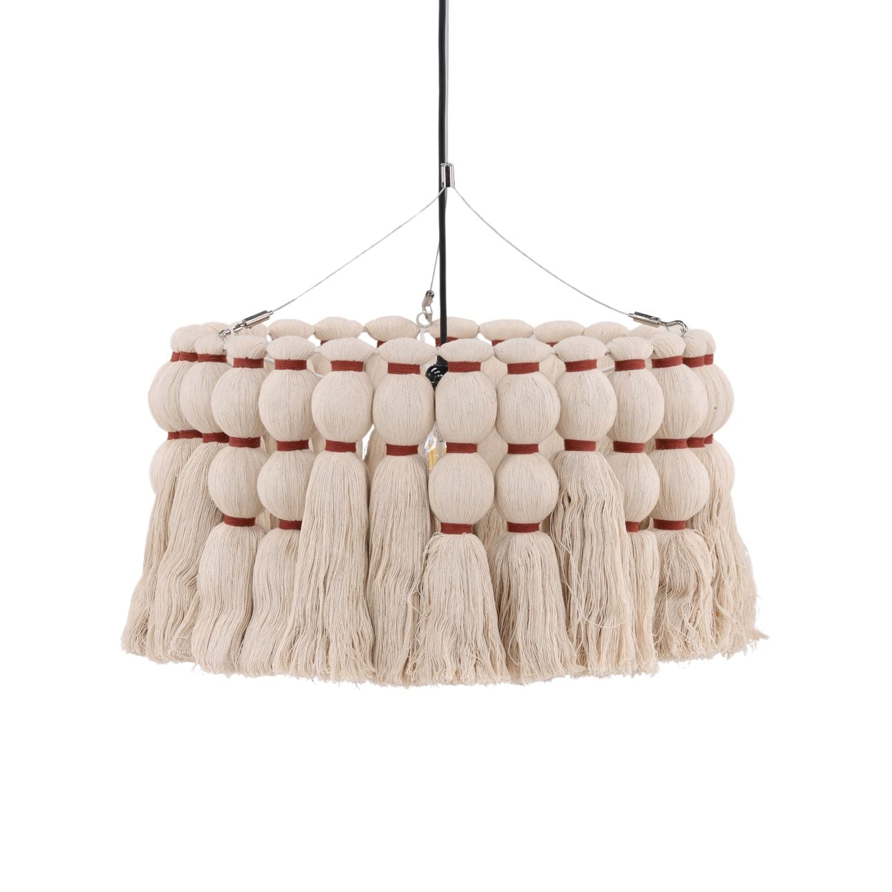 Ivory Cotton Tassels and Steel Light 19 in Wide
