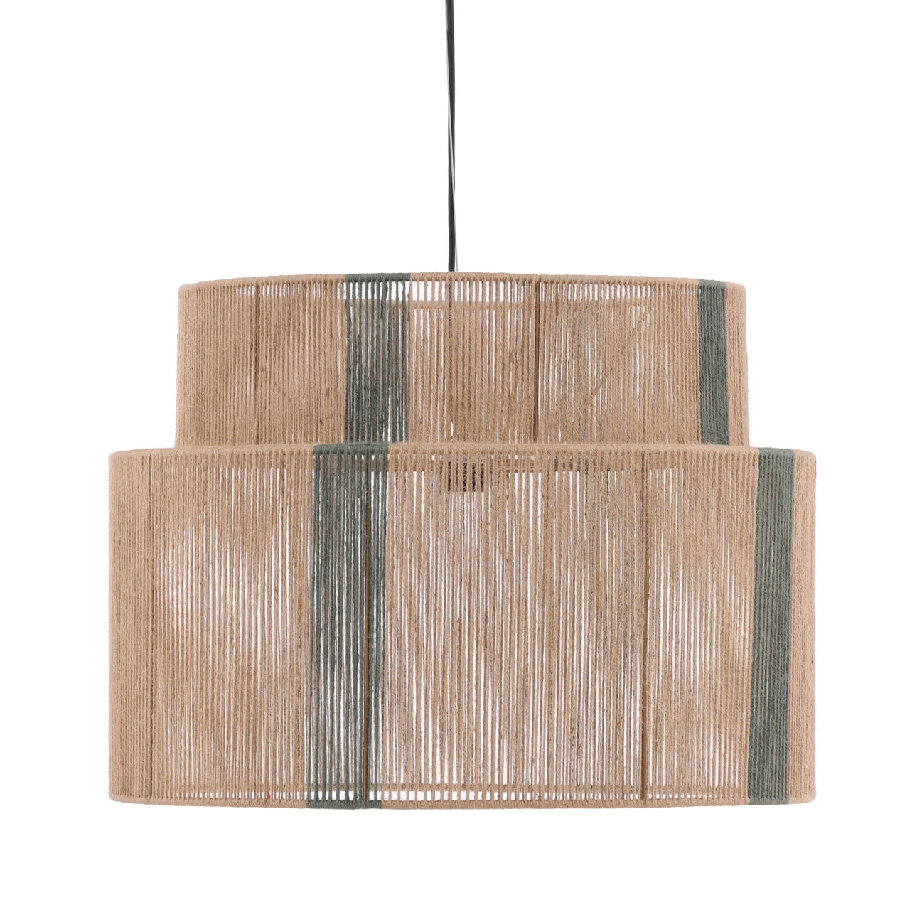 Natural and Green Jute Rope and Steel Light 24 in Wide
