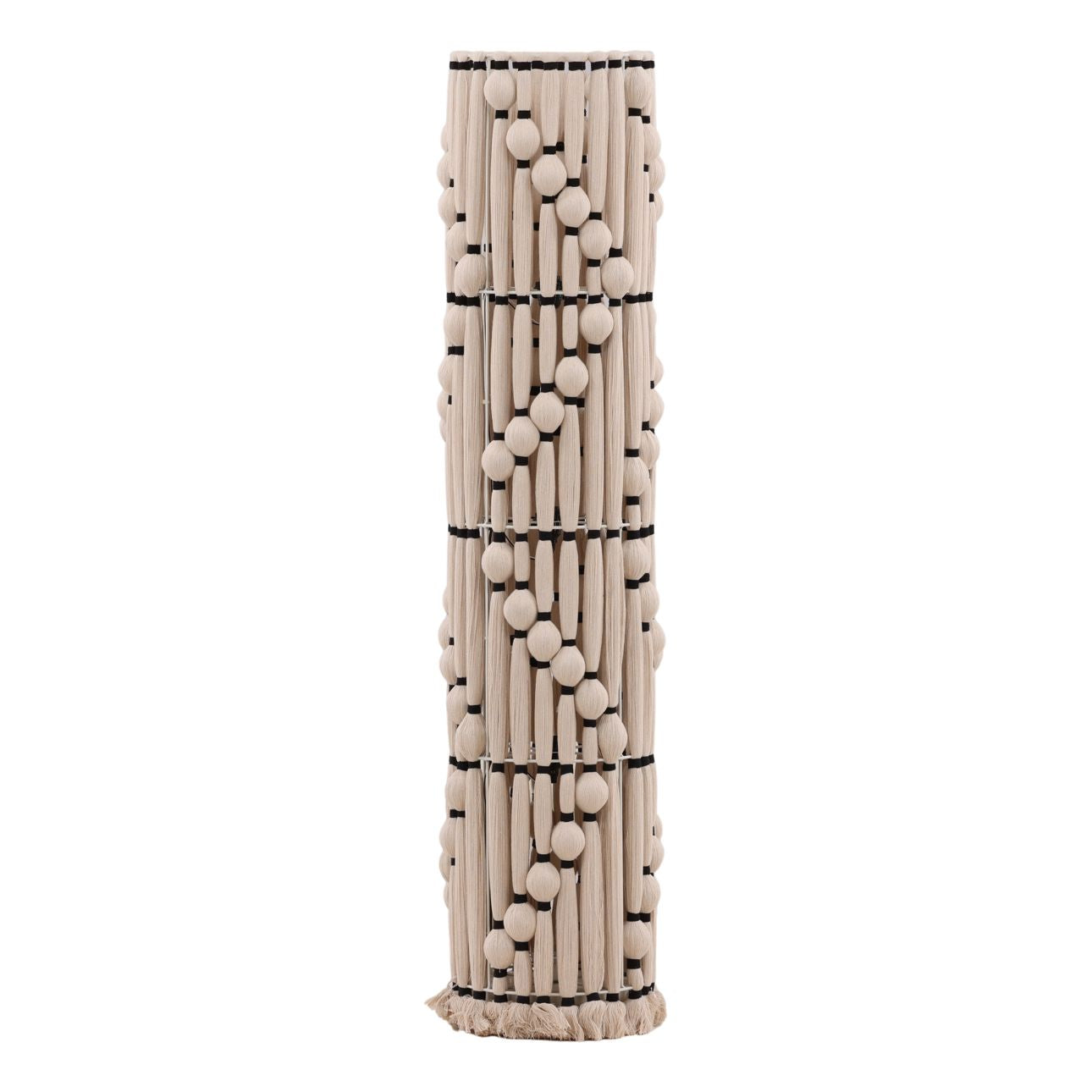 White and Black Cotton Rope and Steel Lamp 12 in Wide