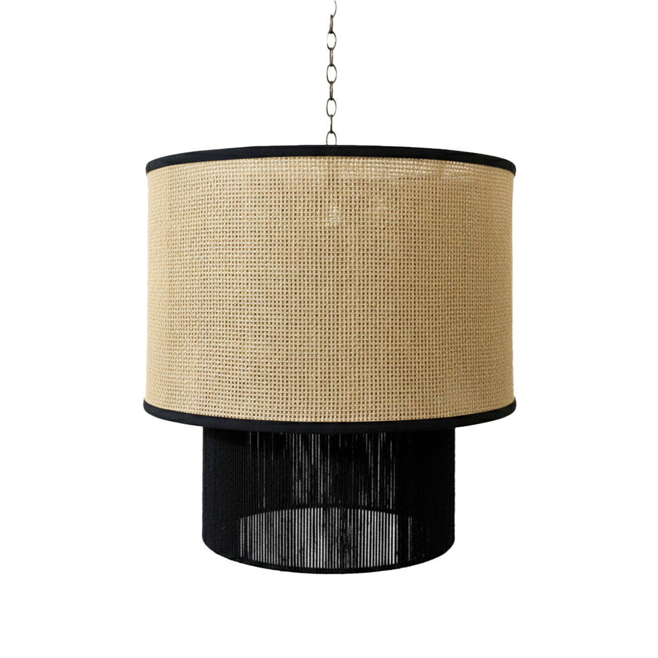 Black and Natural Cotton Rope and Jute Light 22 in Wide