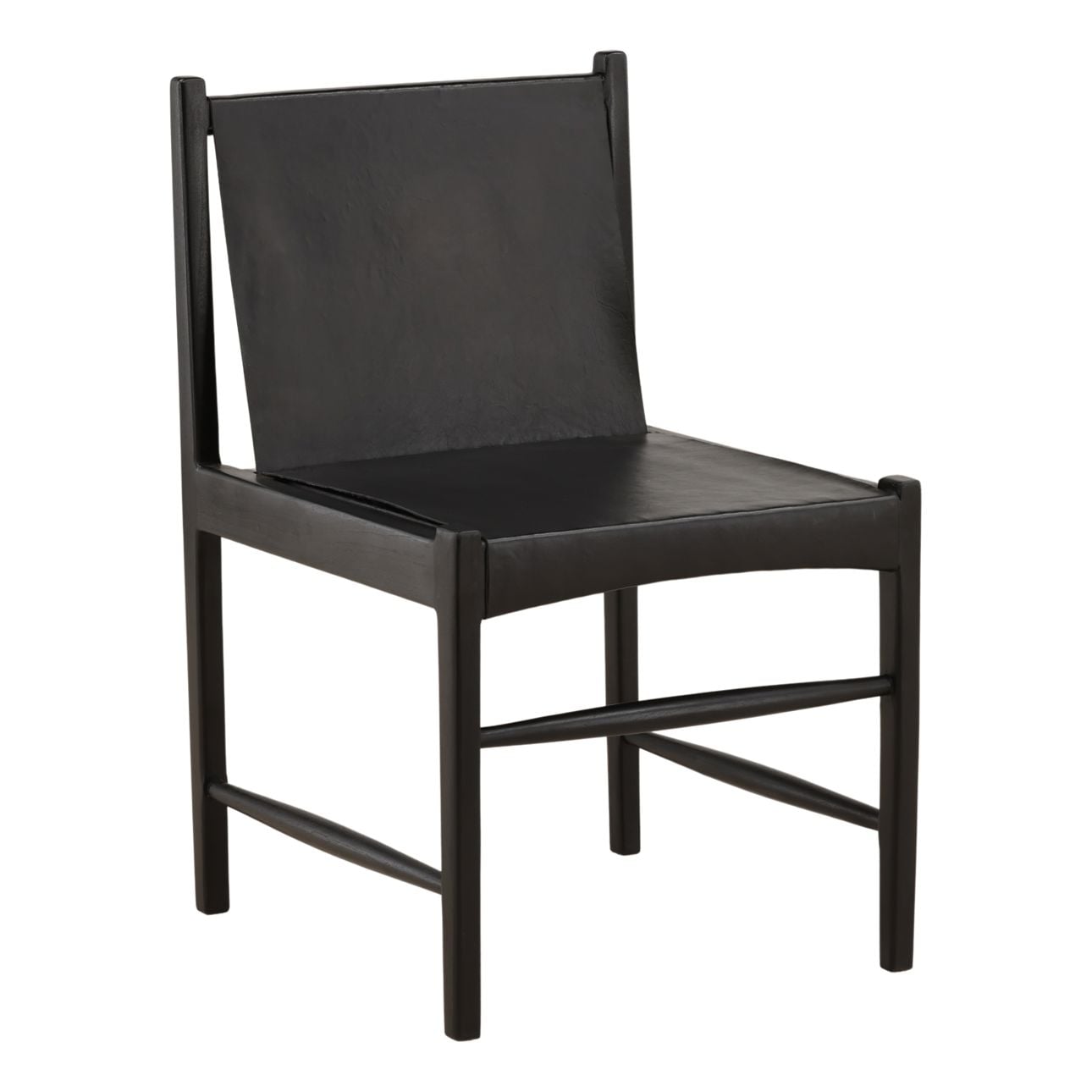 Black Geniune Leather and Teak Wood Chair 20 in Wide