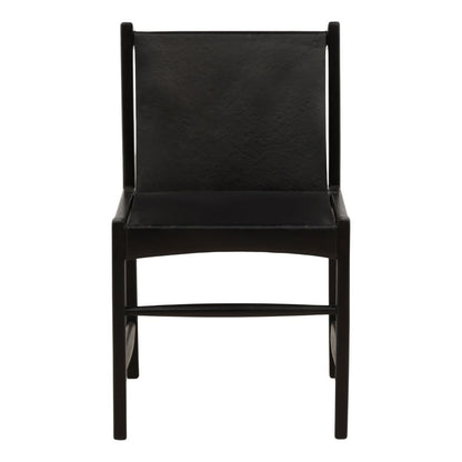 Black Geniune Leather and Teak Wood Chair 20 in Wide