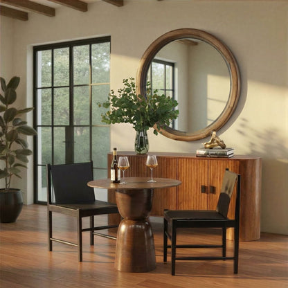Black Geniune Leather and Teak Wood Chair 20 in Wide