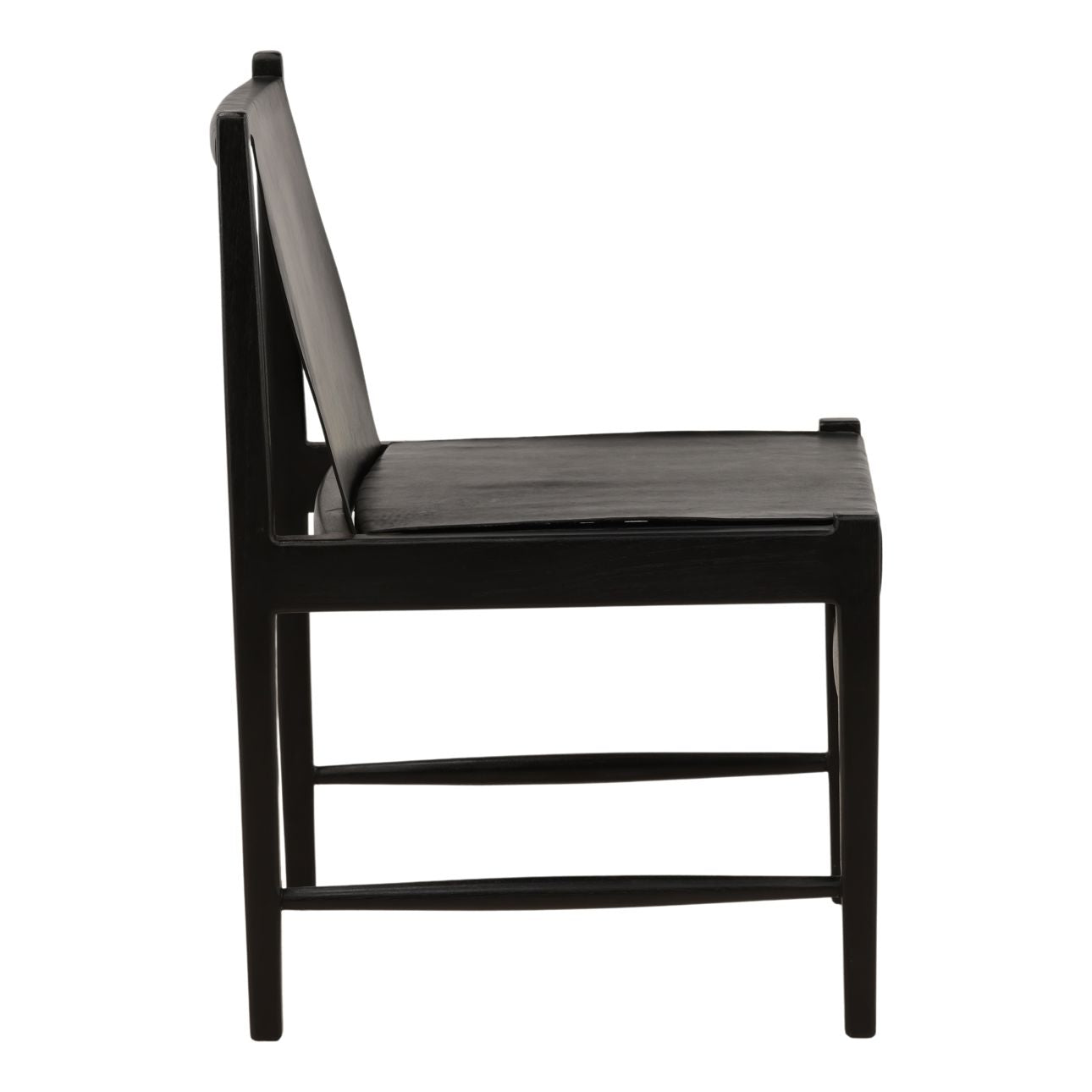 Black Geniune Leather and Teak Wood Chair 20 in Wide