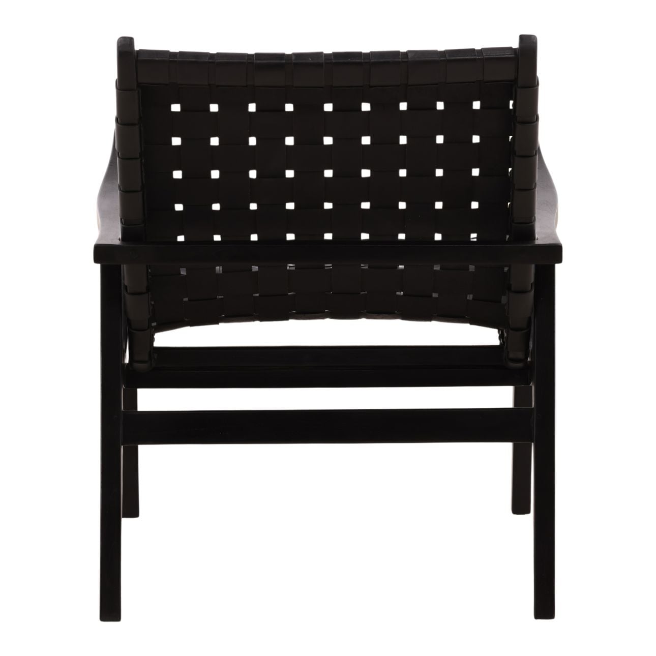 Black Geniune Leather and Teak Wood Chair 26.5 in Wide