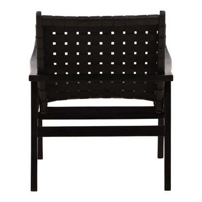 Black Geniune Leather and Teak Wood Chair 26.5 in Wide