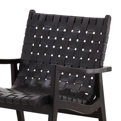 Black Geniune Leather and Teak Wood Chair 26.5 in Wide