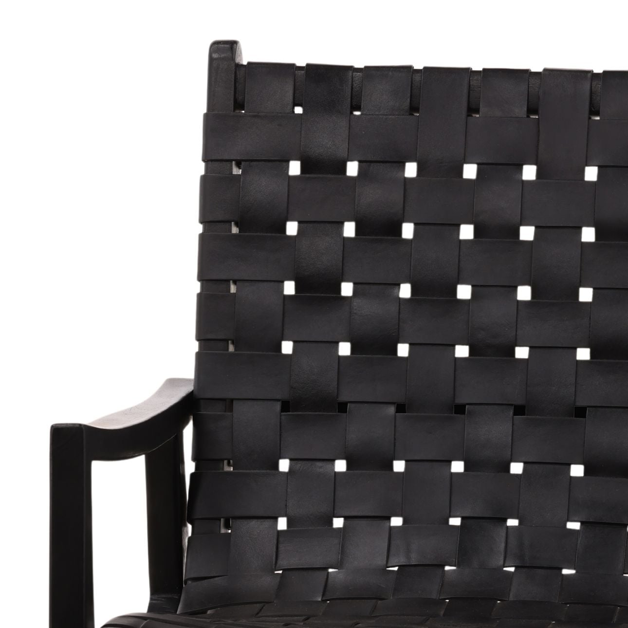 Black Geniune Leather and Teak Wood Chair 26.5 in Wide