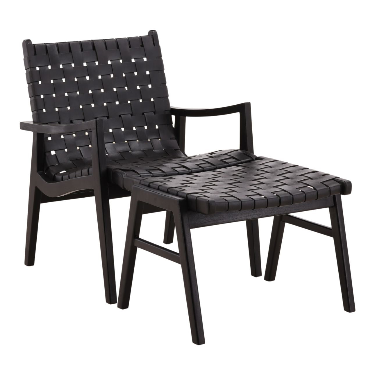 Black Geniune Leather and Teak Wood Chair 26.5 in Wide