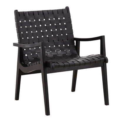Black Geniune Leather and Teak Wood Chair 26.5 in Wide