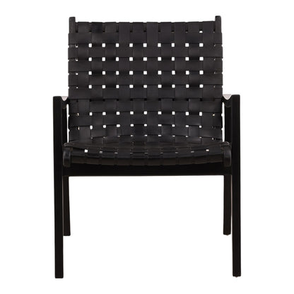 Black Geniune Leather and Teak Wood Chair 26.5 in Wide