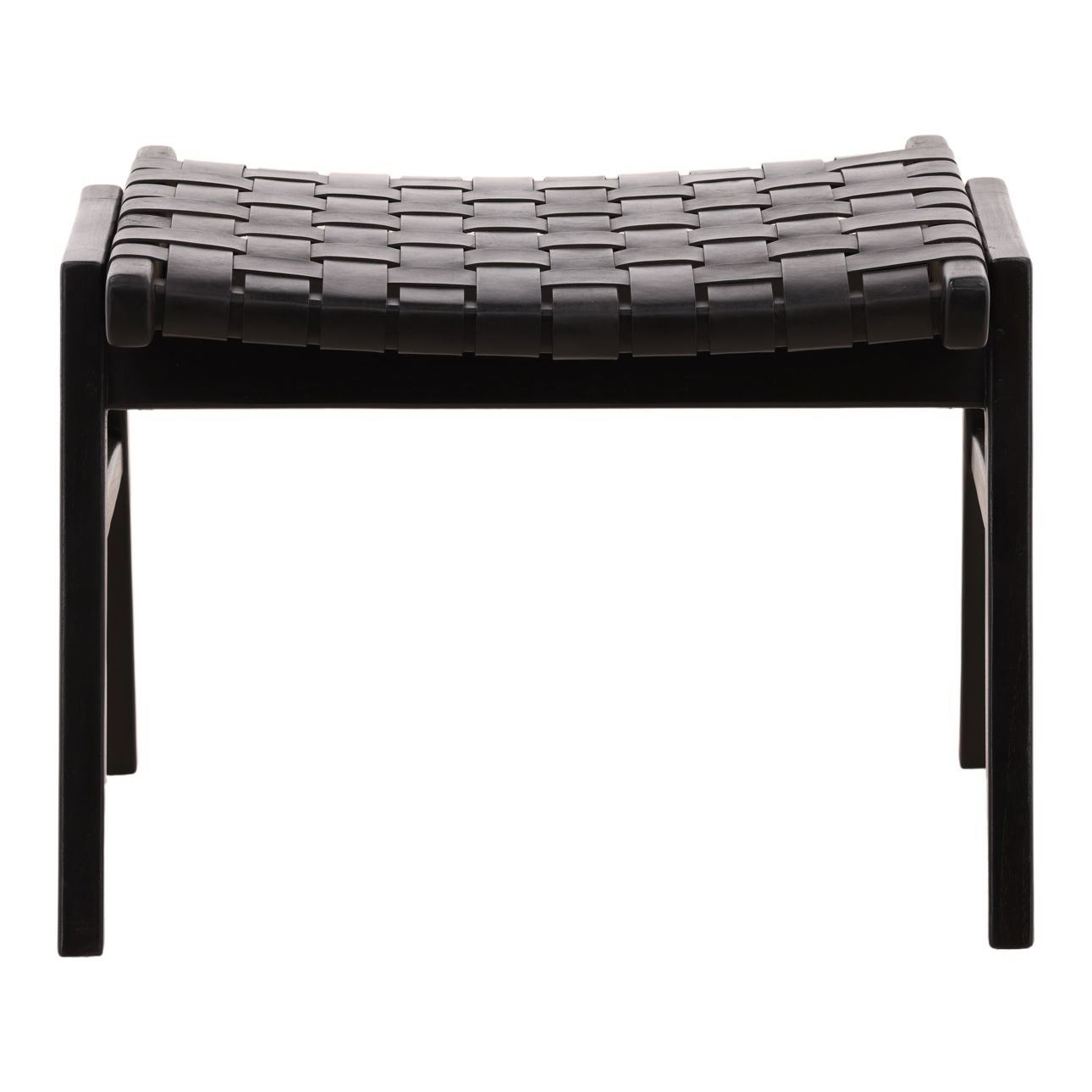 Black Geniune Leather and Teak Wood Ottoman 24.5 in Wide